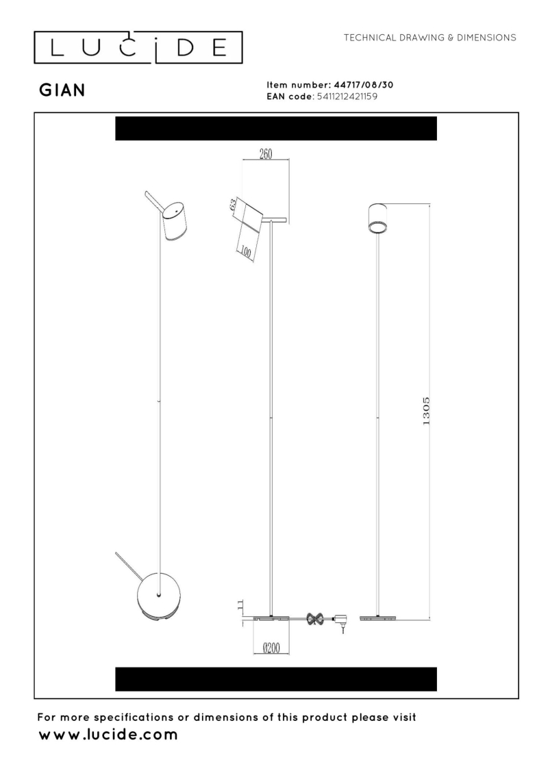 Lucide GIAN - Stojacia lampa - LED Dim. - 1x9W 2700K - Čierna